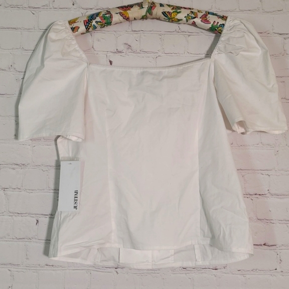 🆕️NWT JustFab White Babydoll Button Front Plunge Top Tee Shirt Womens Size L - Picture 15 of 17